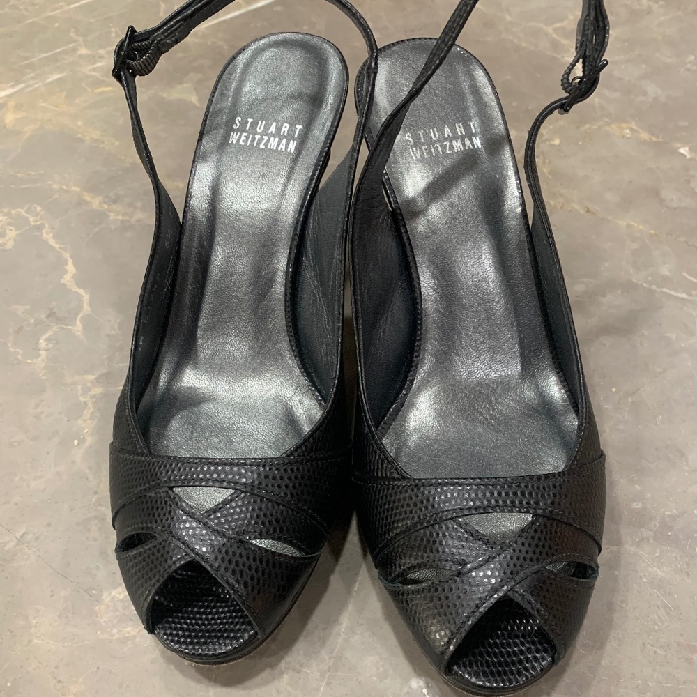Stuart Weitzman Black Slingback Heels, Size 6.5, in GREAT condition
